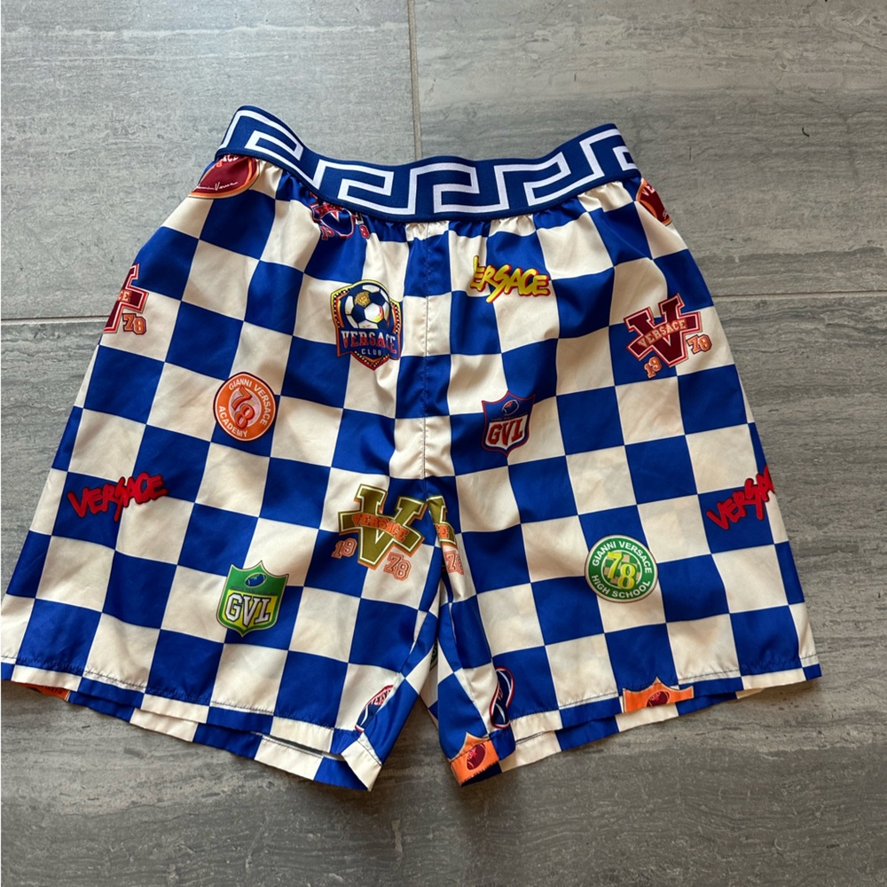 Versace Boy’s Varsity Check ‘78 soccer Swim Trunks size 14